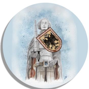 Untersetzer Glasuntersetzer rund 9,5 cm Aquarell Maritim Kunst Druck Kunstdruck Bremen Bremer Roland Nordsee Souvenir Souvenirs